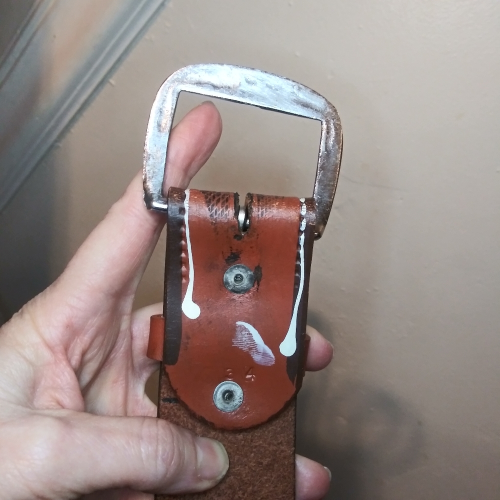 Vintage 70's Unisex Boho Western Faux Leather Thunderbird Belt - Picture 7 of 7
